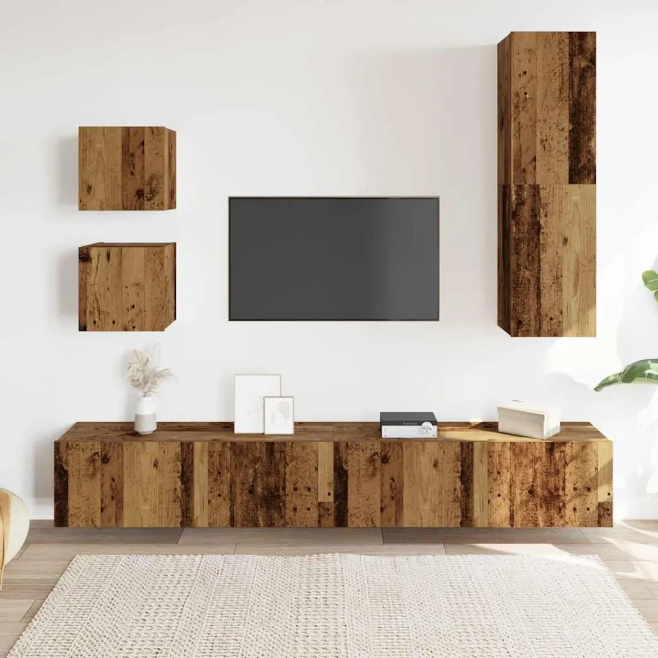 vidaXL 5-delig Tv-meubelset wandmontage bewerkt hout oud houtkleurig bruin, foto 2