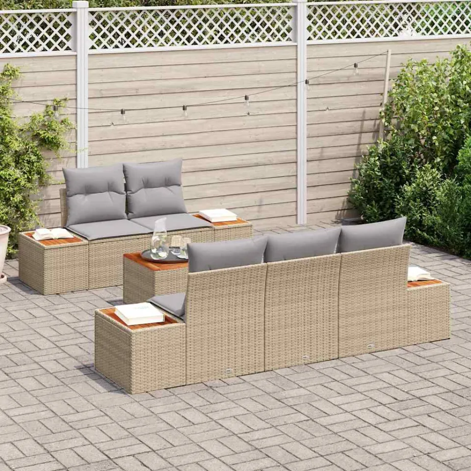 vidaXL Tuinbankenset 6 st Beige Poly riet, foto 3