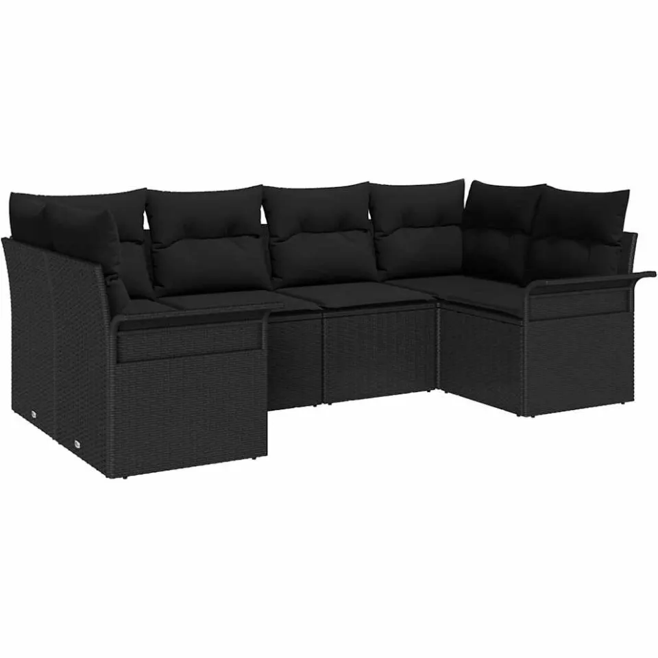 vidaXL Tuinbankenset 6 st Zwart poly rattan