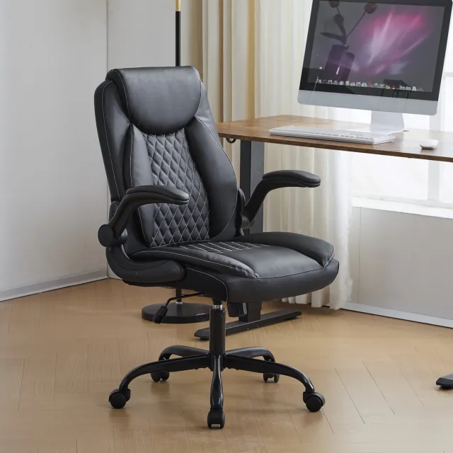 VVBV Bureaustoel 64x64x102 cm – Ergonomische Kantoorstoel met 360° Draaibaar, Verstelbaar en Armleuningen – Minimalistisch – Modern Design – Zwart