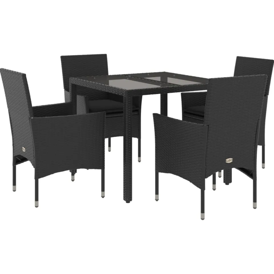 vidaXL 5-delige Tuinset met kussens poly rattan en glas zwart, foto 3