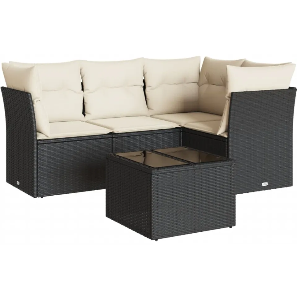 vidaXL 5-delige Loungeset met kussens poly rattan zwart