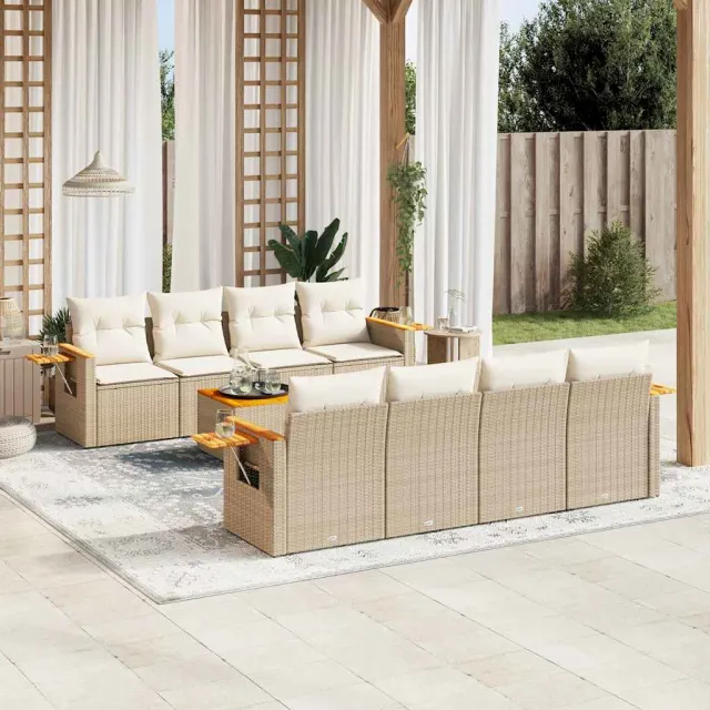 vidaXL 9-delige Loungeset met kussens poly rattan beige, foto 2