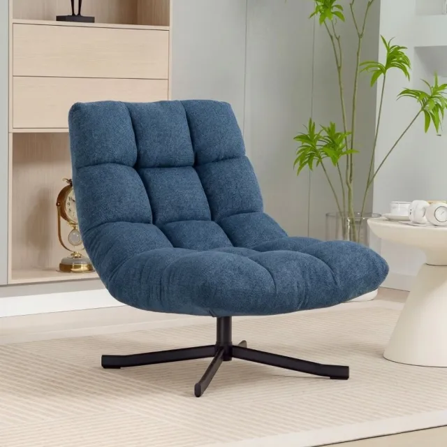 REDOM Draaibare fauteuil - 360° draaibaar - Zonder armleuningen - Stalen onderstel - Polyester - Donkerblauw - 95 x 75 x 90 cm