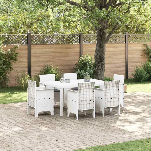 vidaXL Tuin Eetset 7 st Wit Polt riet