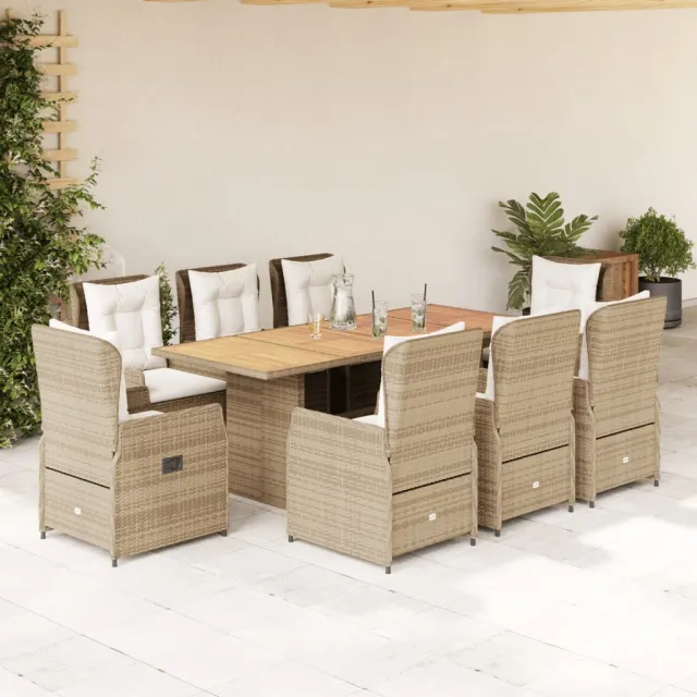 vidaXL 9-delige Tuinset met kussens poly rattan beige, foto 2