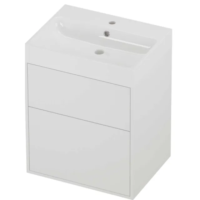 Proline Podium Badmeubelset Polystone Loft 1 Kraangat Voor Grepen 60x46x75 cm Glans Wit Mat White Mat Wit