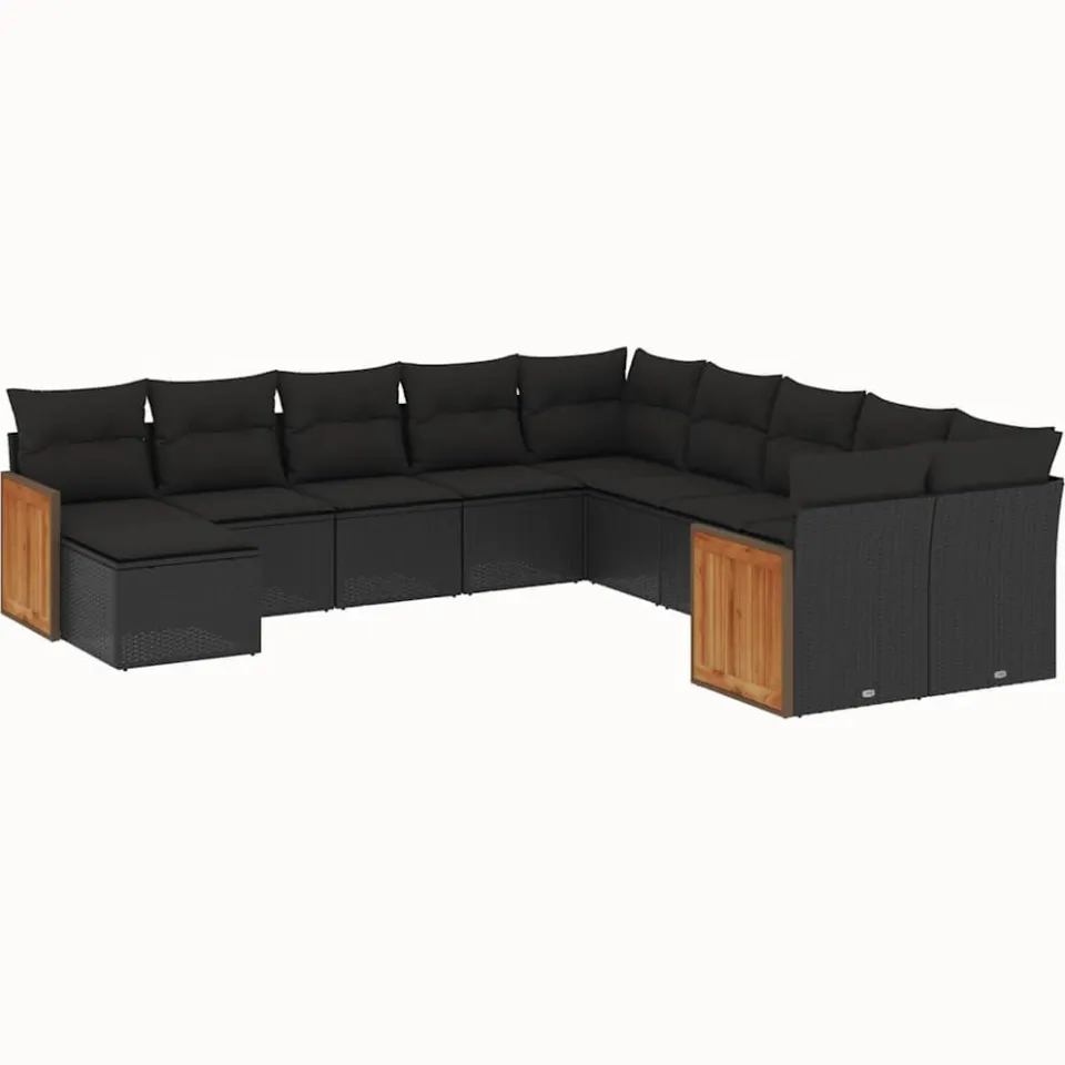vidaXL 11-delige Loungeset met kussens poly rattan zwart, foto 3