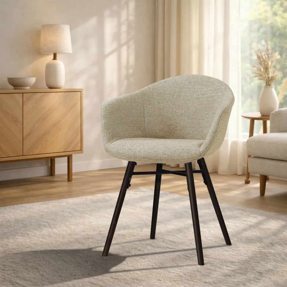 Nolon Nena-Otis eetkamerstoel taupe melange - zwart houten onderstel, foto 2