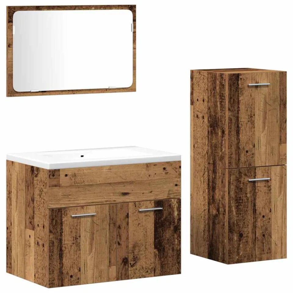 vidaXL Badkamermeubelset 3 st Oud Hout 60 x 38,5 x 46 cm Bewerkt hout Bruin