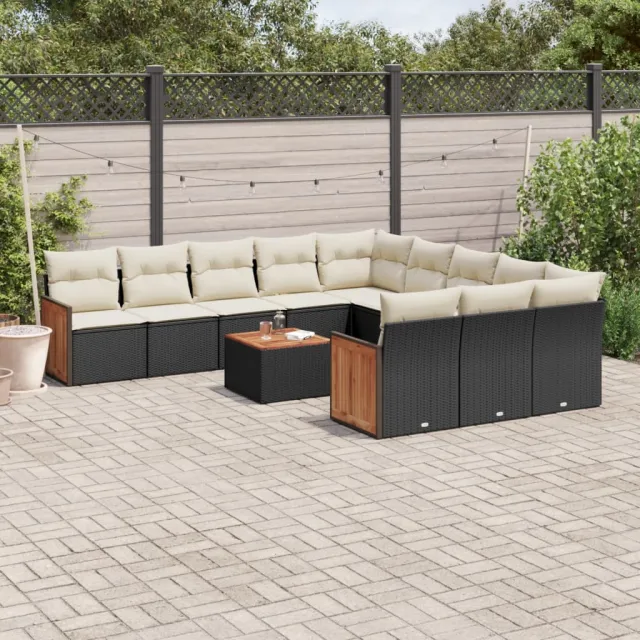 vidaXL 12-delige Loungeset met kussens poly rattan zwart, foto 2