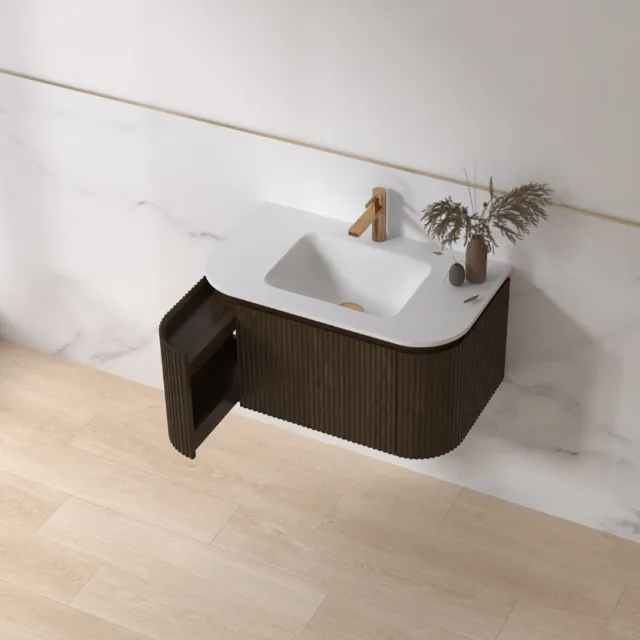 Sanilux Badmeubelset Sanilux Eleganza 80 cm Keramiek 1 Kraangat Dark Walnut