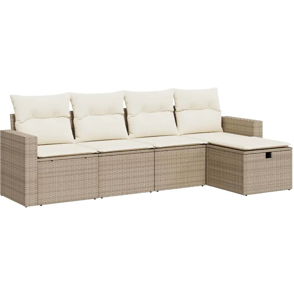 vidaXL 5-delige Loungeset met kussens poly rattan beige, foto 3