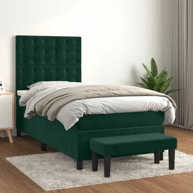vidaXL Boxspring met matras fluweel donkergroen 100x200 cm groen