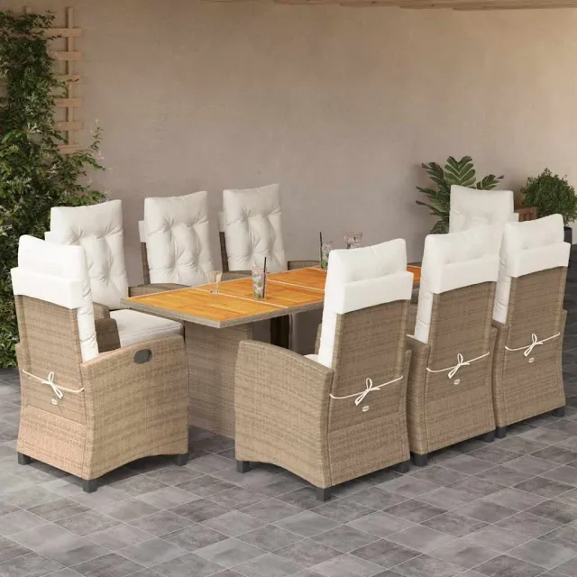vidaXL 9-delige Tuinset met kussens poly rattan beige, foto 2