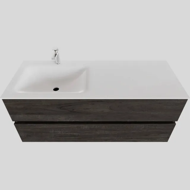 Boss & Wessing Badkamermeubel Solid Surface BWS Oslo 120x46 cm Links Wood Dark Brown (met 1 kraangat) Houtlook