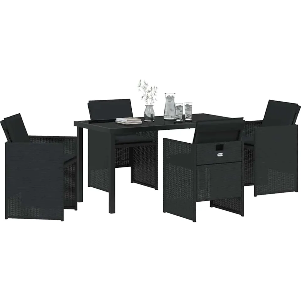 vidaXL Tuin eettafelset 5 st Zwart poly rattan