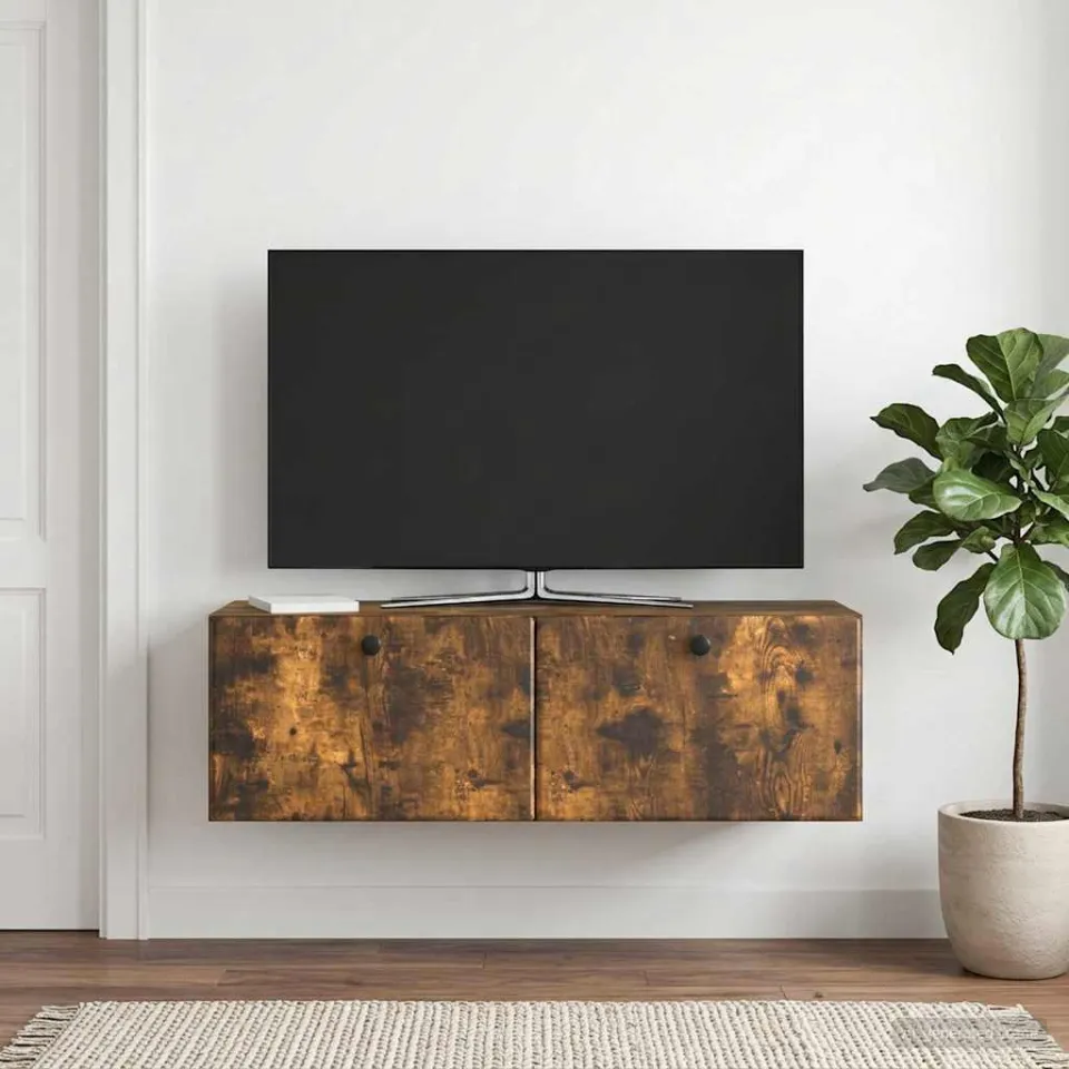 vidaXL Wandbeugel TV-kast 98 x 31 x 30 cm Gerookt eiken Bewerkt hout, foto 4