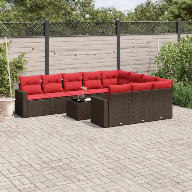 vidaXL 11-delige Loungeset met kussens poly rattan bruin, foto 2