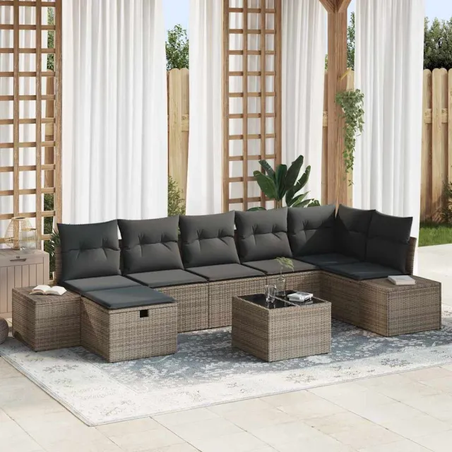 vidaXL Bankstel 7 st poly rattan grijs, foto 2