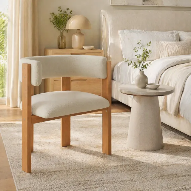 MEUNIQ Eetkamerstoelen set van 2 met armleuningen, ergonomische rugleuning en dikke zitting, fluwelachtige stof en metalen poten met houtlook, beige