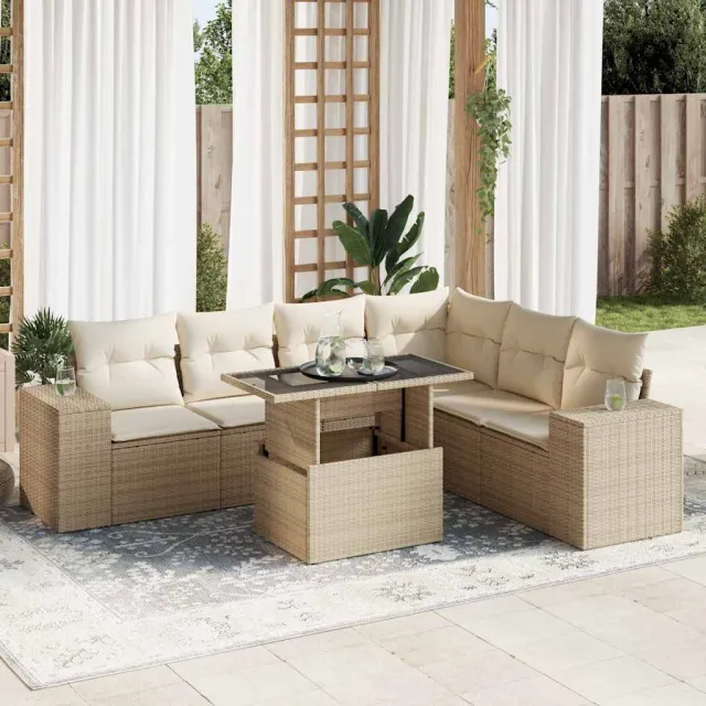 vidaXL 7-delige Loungeset met kussens poly rattan beige, foto 2