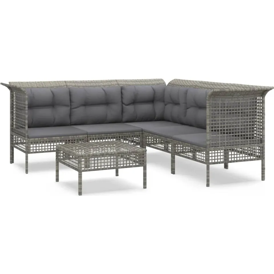 vidaXL 6-delige Loungeset met kussens poly rattan grijs