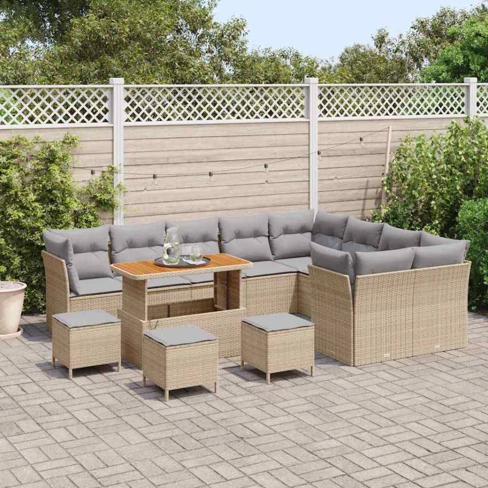vidaXL Tuinbankenset 13 st Beige poly rattan, foto 3