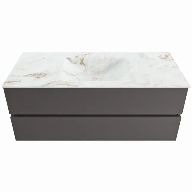Mondiaz VICA-DLUX 120cm badmeubel onderkast Dark grey 2 lades. Inbouw wastafel CLOUD midden 1 kraangat, kleur Frappe.