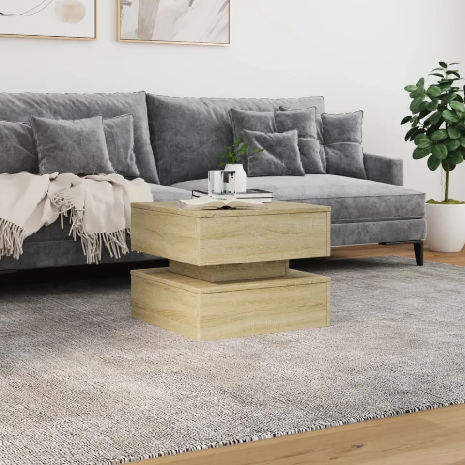 vidaXL Salontafel met LED-verlichting 50x50x40 cm sonoma eiken, foto 2