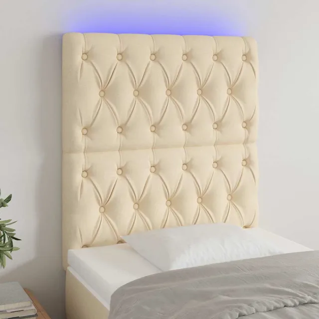 vidaXL Hoofdbord LED 80x7x118/128 cm stof crèmekleurig