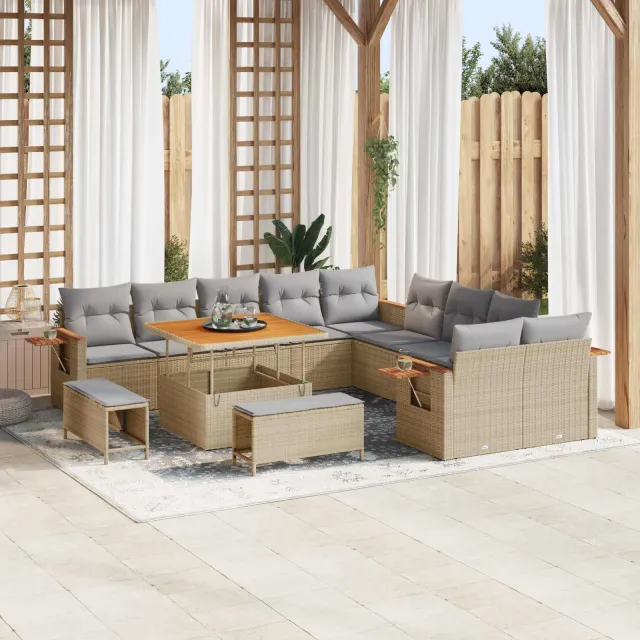 vidaXL Tuinbankenset 13 st Beige poly rattan, foto 2