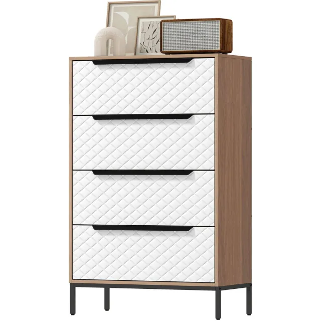ECTEATOY Ladekast met 4 Stoffen Laden - Diamantpatroon - Opvouwbaar - Opbergkaste voor Woonkamer, Slaapkamer en Kantoor - 59,5x30x92,5 cm - Wit