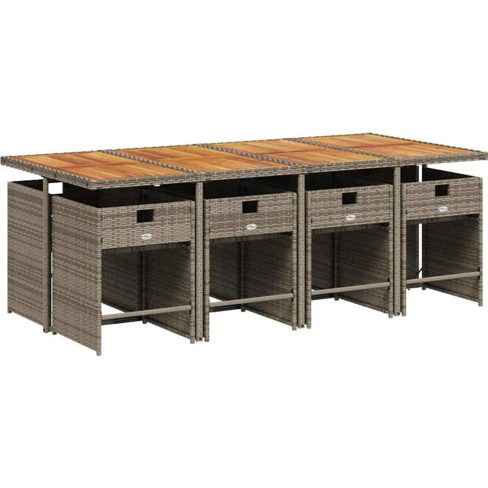 vidaXL 9-delige tuinset met kussens, grijs polyrotan