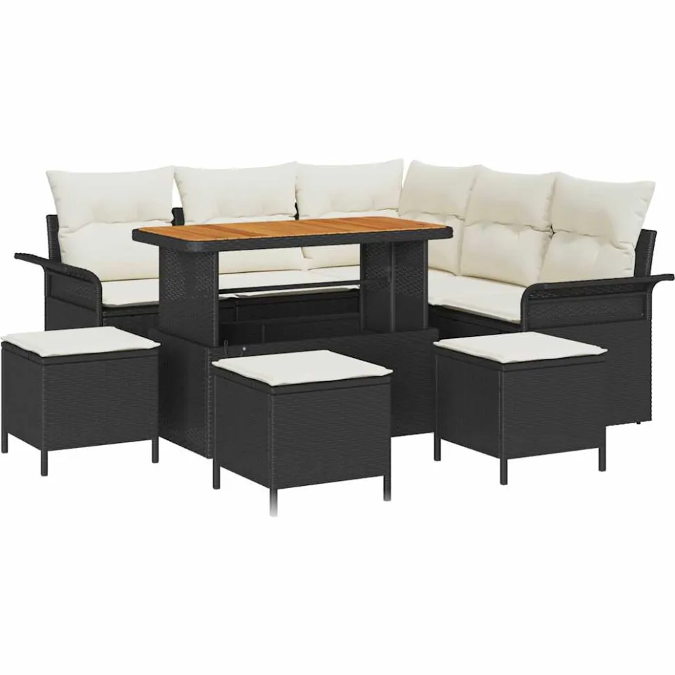 vidaXL Tuinbankenset 9 st Zwart poly rattan