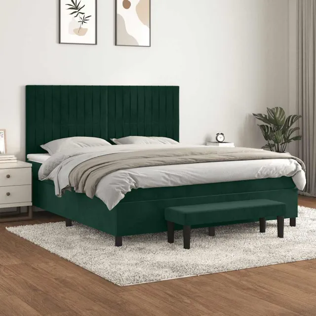 vidaXL Boxspring met matras fluweel donkergroen 180x200 cm groen