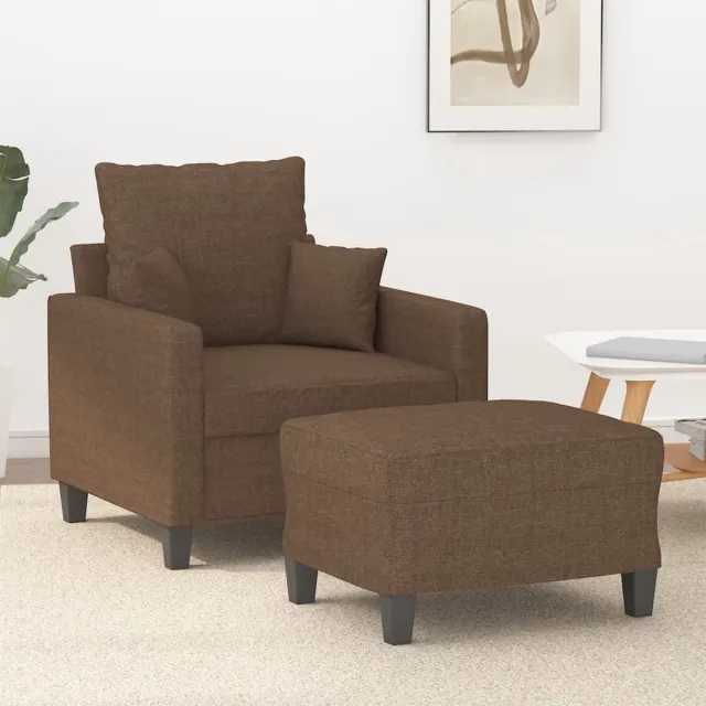 vidaXL Fauteuil - met - voetenbank - 60 - cm - stof - bruin