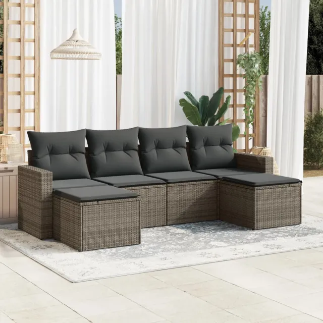 vidaXL 6-delige Loungeset met kussens poly rattan grijs, foto 2