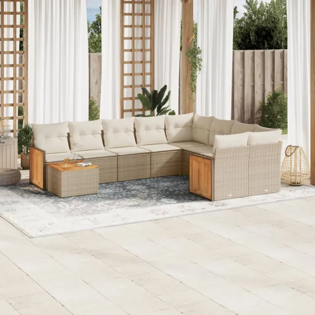 vidaXL 10-delige Loungeset met kussens poly rattan beige, foto 2