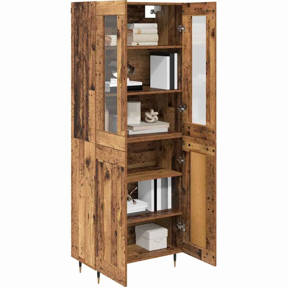 vidaXL Hoge kast 2 st Oudhout 69,5 x 34 x 180 cm Bewerkt hout Bruin