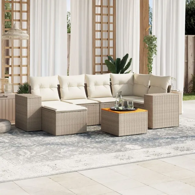 vidaXL 7-delige Loungeset met kussens poly rattan beige, foto 2