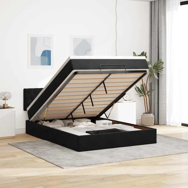 vidaXL Ottoman bed met matras 140x200cm fluweel zwart