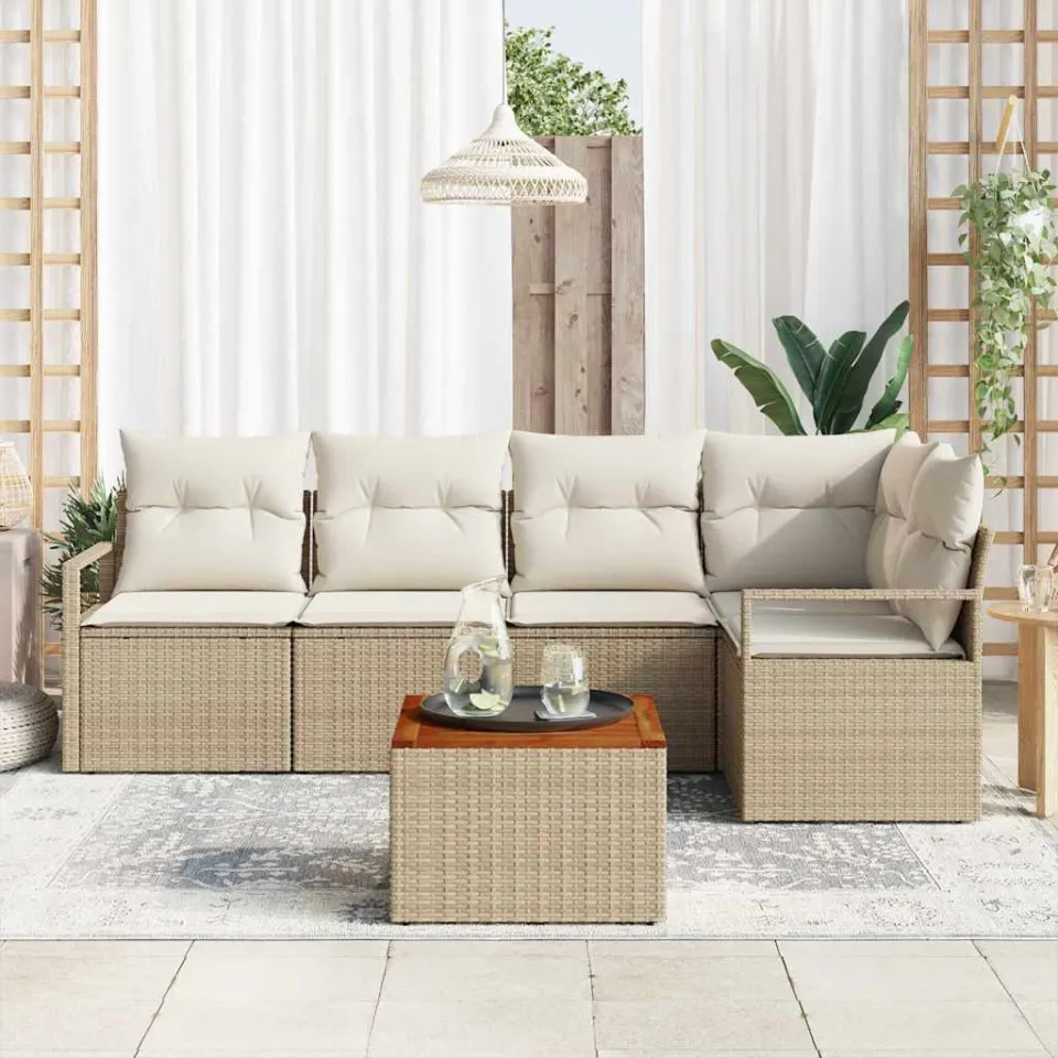 vidaXL Tuinbankenset 6 st Beige en Crème poly rattan, foto 3