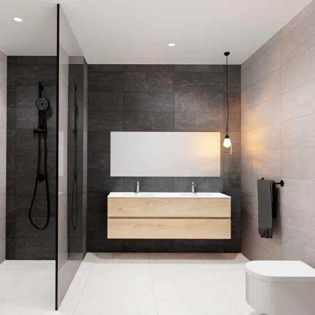 Boss & Wessing Badkamermeubel Solid Surface BWS Oslo 150x46 cm Midden Wood Washed Oak (met 1 kraangat) Houtlook