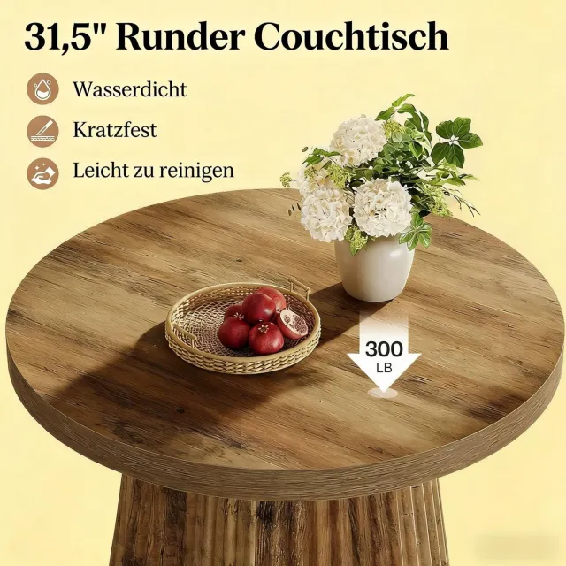WUVRIE Ronde salontafel Ø 80 cm - MDF met geribbelde kolomvoet - Bruin