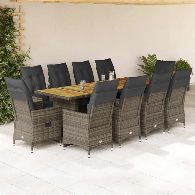 vidaXL 11-delige Bistroset met kussens poly rattan grijs, foto 2