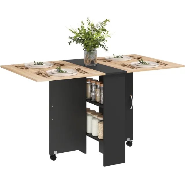 Homcom opklapbare eettafel - spaanplaat - 75x140x74cm - eiken en zwart