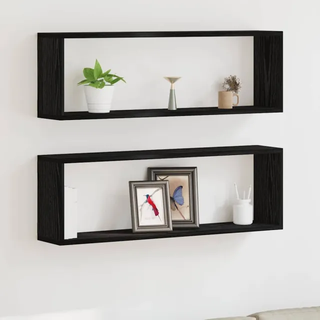 vidaXL Wandschappen 2 st Zwart Eiken 80 x 15 x 26 cm Bewerkt hout