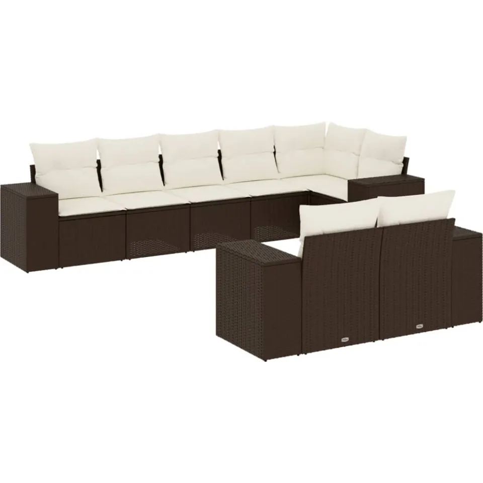vidaXL 8-delige Loungeset met kussens poly rattan bruin, foto 3