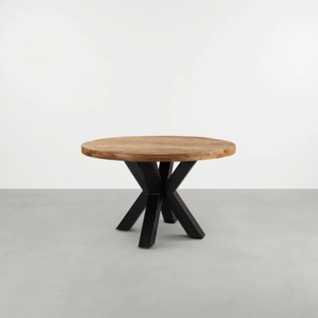 The Copperbarn Ronde eettafel 130 cm mangohout glad rond 76cm 6cm dik blad Naturel
